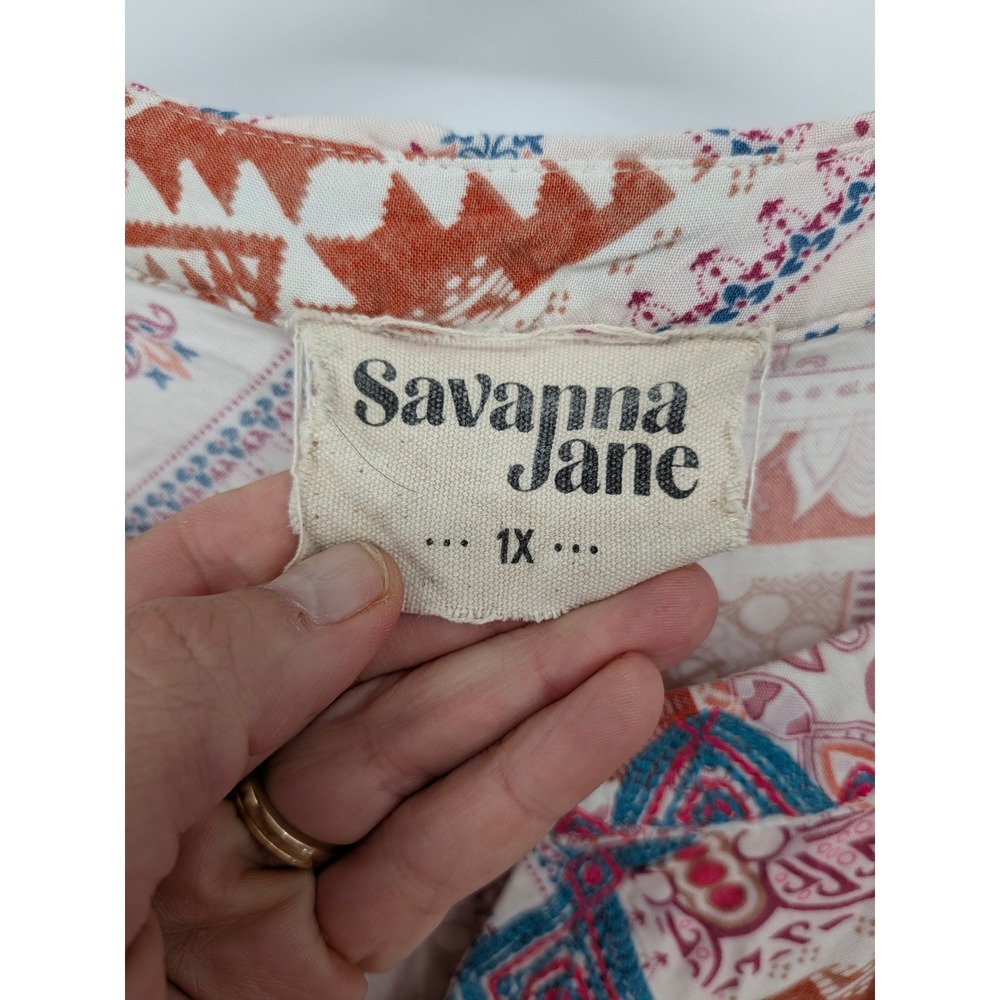 Savanna Jane Blouse Women 1X Multicolor Boho Embroidered Peasant Top Southwest - Picture 4 of 6